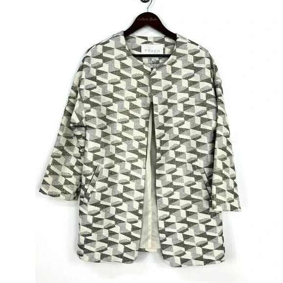 FRNCH Womens Open Jacket Metallic Ivory Silver Gold Medium Large Anthropologie - Picture 2 of 12